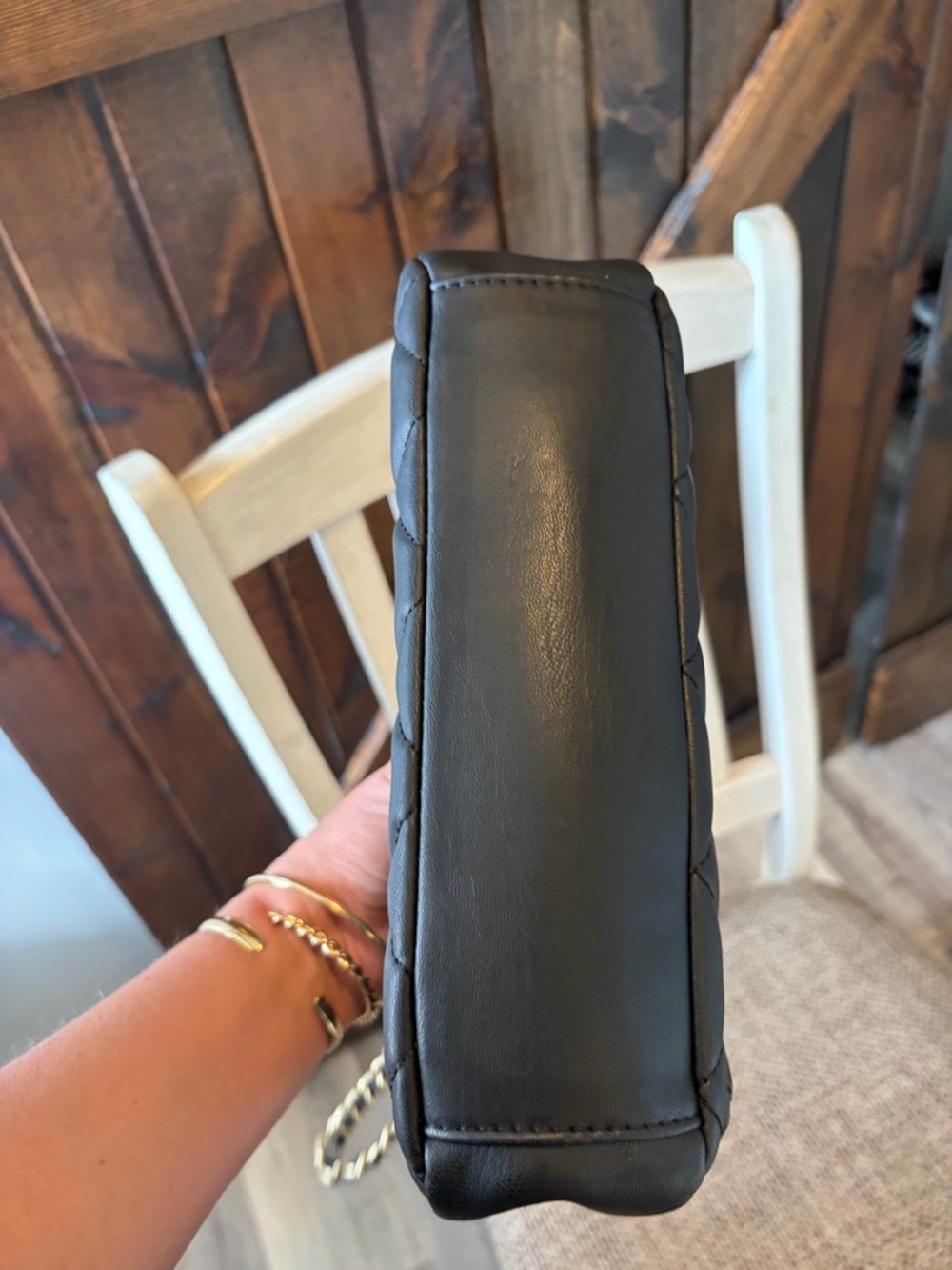 Badgley Mischka Black Quilted Crossbody with Gold Chain - Picture 7 of 10